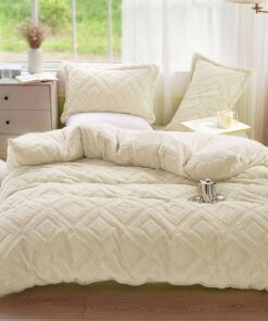 KEAYOO Plüschige Bettwäsche 135x200 cm für Winter Kuschelwärme Teddy Fleece Kissenbezug 80x80 cm (Beige)