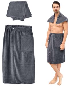 Herren Saunakilt Saunatuch Set Schnelltrocknend mit Taschen 70x140cm Grau