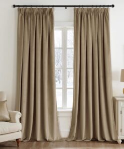 EMEMA H-Braun Samtvorhang mit Kräuselband Wohnzimmer Schlafzimmer Bliktdichte Verdarkungienne, 2er Set, H245xB140 cm