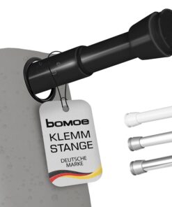 Bomoe Duschvorhangstange ohne Bohren - 140-260 cm Stufenlos Ausziehbar – Duschstange Teleskopstange zum Klemmen Schwarz