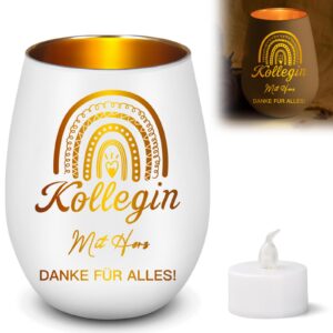 Dankeschön Geschenke für Kollegin: Personalisiertes Windlicht aus Glas mit Led Kerzen & Gravur (chA) Dankeschön Gesche