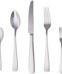 Amazon Basics Essbesteck-Set mit Eckiger Rand, Edelstahl, Silberfarben, für 4 Personen, 20 Stück Set, Hochwertig und zei