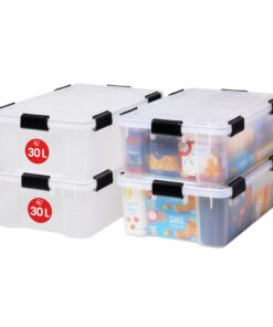 Iris Ohyama luftdichte Kunststoff-Aufbewahrungsboxen, 30L, 4er-Set, Transparenz, hermetischer wasserdichter Verschluss,