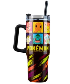 Pokemon Thermobecher mit Deckel und Strohhalm - Doppelwandig Isoliert für Erwachsene - 940ml - 17h Kalt, 8h Heiß Halt -