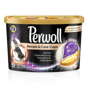 Perwoll Renew & Care Schwarz & Faser Waschmittel Caps - Sanft und effektiv für schwarze und dunkle Wäsche (18 Wäschen) -