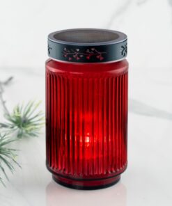 HOFER LED Solar Grablicht aus Glas ROT 3j Leuchtdauer | Wetterfest für draußen | LED Friedhofskerze