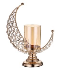 SUMNACON Mondform Kristall Teelicht aus Glas Metall für Home Office Hochzeit Golden