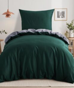 RUIKASI Baumwoll Bettwäsche Grüne Set - für Wendebetten 155x220cm - 2-teilig - OEKO-TEX - Hochwertig aus Naturfasern