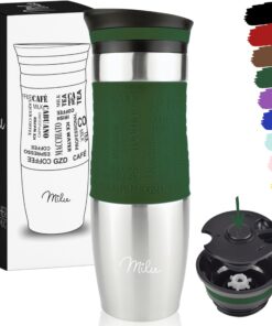 Milu Thermobecher Kaffee to go 450ml - Auslaufsicher - Edelstahl Trinkbecher - Doppelwand Isolierung - Olivgrün