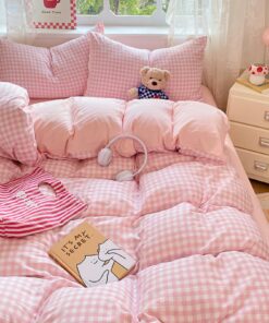 Freyamy Aesthetic Rosa Weiß Bettwäsche-Karo-Sets 135x200 für Mädchen ÖKO-TEX Microfaser