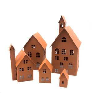 UNUS Outdoor Herbstdeko Lichthäuser 5er Set für Garten und Terrasse Edelrost