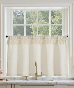 Vangao Modern Küche Halbtransparente Küchen Gardinen Beige 1er Set 125Bx60Hcm Quasten Stangendurchzug Wohnwagen kinderzi