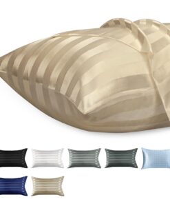 Lirex 2er Set Satin Kissenbezug Weich wie Seiden, Khaki Streifen, OEKO-TEX STANDARD 100 für Haar und Haut Kommt