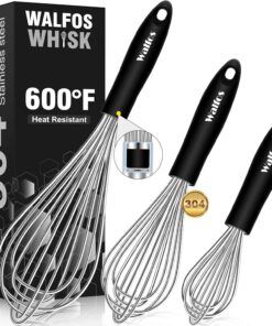 Walfos® Edelstahl Schneebesen Set - Küchenbesen Für Mischen, Schlagen und Aufschäumen 21cm + 23cm + 28cm