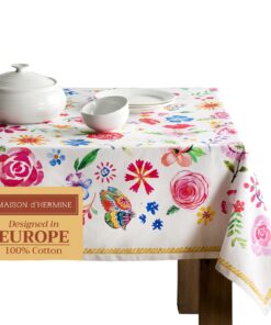 Maison d'Hermine waschbare quadratische Ostertischdecke Happy Florals - Sweety 160x220cm OEKO-TEX