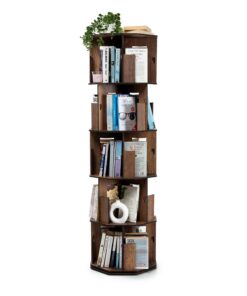 Vigo Wood klein Bücherregal aus Holz – Platzsparend 5 stufiges drehbares Bücherregal in Walnussfarbe für Kinder, modern