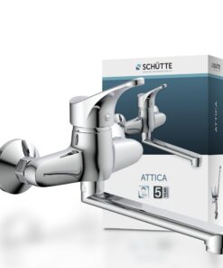 SCHÜTTE 22600 ATTICA Wandwasserhahn Chrom, 360° Wand-Spültischarmatur, ideal für Doppelspülbecken, Mischbatterie für Küc