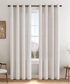 MIULEE Transparent Leinen Vorhang Halbtransparent 2er Set für Wohnzimmer Schlafzimmer Weiß Natur Leinengardine