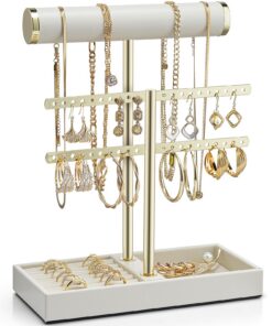 Vlando Vlando Schmuck Organizer 3 Etagen Gold Lederner Armbandhalter Beige