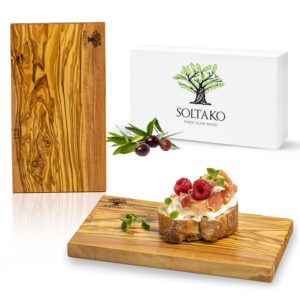 SOLTAKO Frühstücksbrettchen aus Olivenholz "The Breakfast King" 2er Set, 13/23cm, Holzschneidebrett, essbar, ideal für S