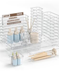 25-teiliges Set klarer Kunststoff-Schubladen-Organizer – Vielseitige Aufbewahrungsboxen für Küche, Büro & Make-up