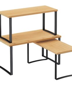 SONGMICS Geschmacksstücke Regal 3er Set, Küchen-Organizer, stapelbar, erweiterbar, Mix aus Metall und Holz, tinte Schwar
