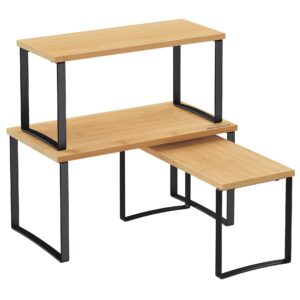 SONGMICS Geschmacksstücke Regal 3er Set, Küchen-Organizer, stapelbar, erweiterbar, Mix aus Metall und Holz, tinte Schwar