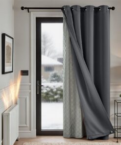 TOPICK Thermovorhang Kälteschutz Gardinen Wohnzimmer blickdicht mit Ösen | Schlafzimmer Verdunklungsvorhänge | H214xB132