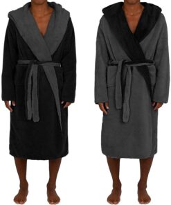 HOMELEVEL Herren Sauna Bademantel mit Kapuze - flauschig warm aus Sherpa Fleece - reversibler Kuschelmantel für Sauna &