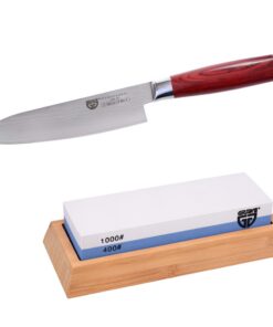 GRÄWE Damastmesser-Set für Männer - Damaszierter Santoku-Messer 17 cm und Wetzstein 400/1000 - feinster Japanischer Stah