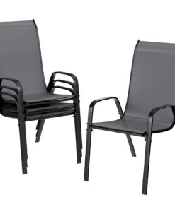 LIFERUN Gartenstühle Hochlehner Stapelbar Dunkelgrau 150 kg Belastbar für Terrassen und Camping (54 x 69 x 93cm, 4pcs)