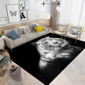 3D Tiger Reichweiteteppich Schwarz Weiß Schlafzimmer Wohnzimmer Herren Waschbar.GetChild_de 3D Tiger Bereichsteppich Mod