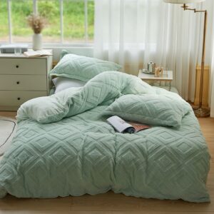 KEAYOO Plüsch Bettwäsche Winter Warm Grüne Flauschig Teddy Fleece für Kinder