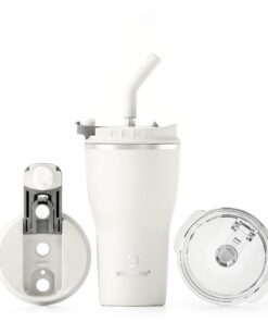 Ideaux Isolierbecher 14oz (420ml) - Doppelwandig, edelstahl, laufportsicher, ideal für heiße und kalte Getränke (Weiß)