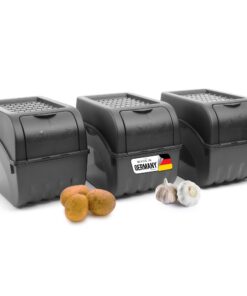 Novaliv Kartoffel Aufbewahrungsbox 3x groß 9L - Stapelbar Anthrazit Grau - Frischhaltedose für Gemüsebox und Zwiebelbox