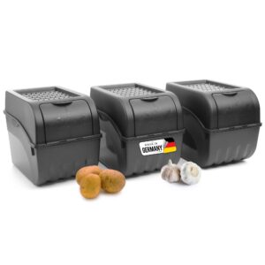 Novaliv Kartoffel Aufbewahrungsbox 3x groß 9L - Stapelbar Anthrazit Grau - Frischhaltedose für Gemüsebox und Zwiebelbox