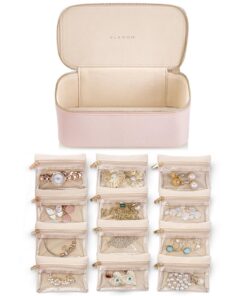 Vlando Reise-Schmuckkästchen für Frauen | Vlando Reiseschmuck-Organizer mit 12 Samttaschen | Vlando Schmuckkästchen für