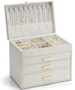 Vlando Cremeweiß Schmuckkästchen für Damen mit 4 Ebenen Organizer & Halskettenhalter