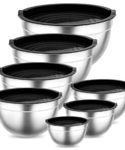Onader Rührschüssel Set, Edelstahl Schüssel, 7er Set mit Luftdichtem Deckel - Stapelbar & Spülmaschinenfest - Schwarz