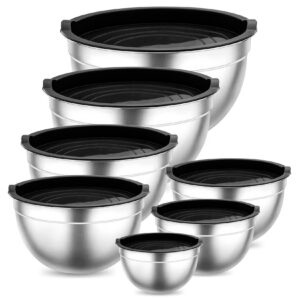 Onader Rührschüssel Set, Edelstahl Schüssel, 7er Set mit Luftdichtem Deckel - Stapelbar & Spülmaschinenfest - Schwarz