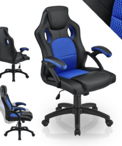 Juskys Racing Montreal Schreibtischstuhl - ergonomisch, höhenverstellbar & gepolstert - blau für Büros und PC Gaming
