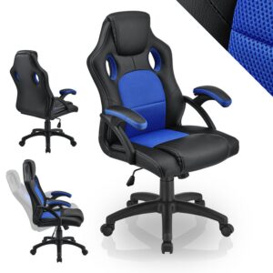 Juskys Racing Montreal Schreibtischstuhl - ergonomisch, höhenverstellbar & gepolstert - blau für Büros und PC Gaming