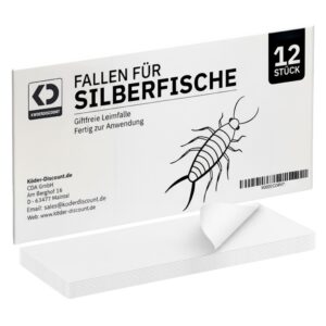 Köder-Discount Silberfischfallen - 12 Stück giftfreie Monitoring-Klebefallen für den Haushalt - effektive Silberfischbek