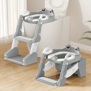 2 IN 1 Toilettsitz für Kinder, Upgrade für Jungen und Mädchen, mit Treppe und Spritzschutz (Gray)