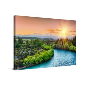PICANOVA - Leinwandbild Fluss Sonnenuntergang 120x80cm - Wanddekoration Für Schlaf- Und Wohnzimmer - Kunstdruck Auf 2cm