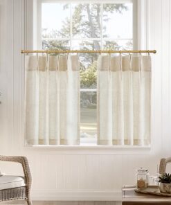 TOPICK Lichtdurchlässige schiebende Gardinen Beige 60 cm hoch 2er Set Wohnzimmer Küchen Gardinen Kräuselband