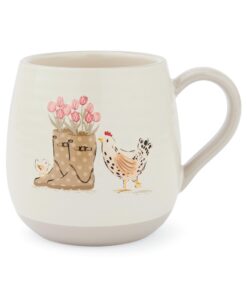 Cooksmart Hen House Lane Belly Teetasse – Gerippte Steingut mit Henne-Design, spülmaschinenfest, 400 ml