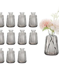 Kleine Glasvasen 12er Set Vintage Grau - Mini Vasen für Hochzeit Tischdeko