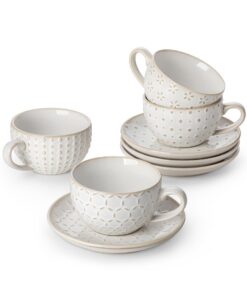 MALACASA Kaffeetassen Set 8 tlg 150ml Steingut mit Relief Serie LYDIA Beige