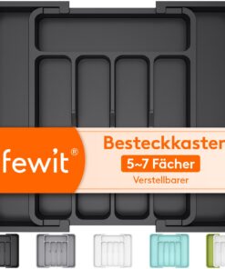 Lifewit Verstellbarer Besteckkasten Schublade 23-38 cm Breite Küche Organizer Schwarz Recycled